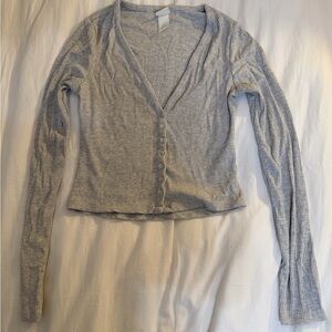 H&M Light Gray Ribbed Button-Down Shirt